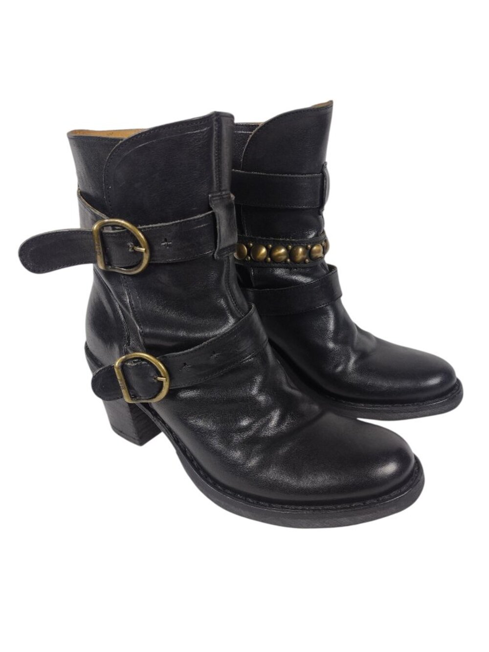 Fiorentini + Baker Boots Womens 9 Eternity Leather Moto Boots Buckles 713 Italy